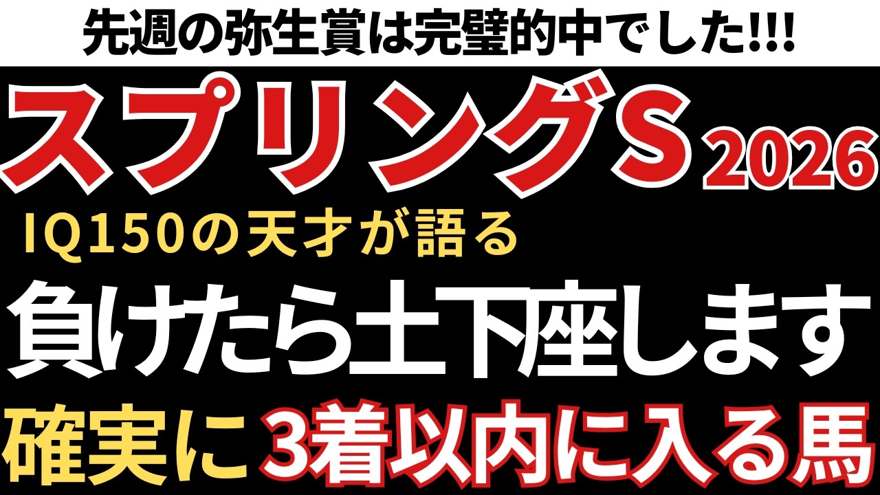 【スプリングステークス2026 予想】3着以内に入る確率が高いので絶対にこの馬は買いです！先週の弥生賞完璧的中🎯