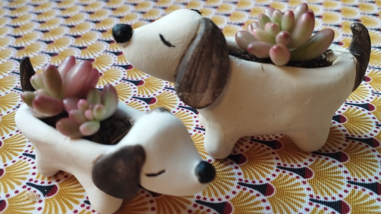 Macetas de Animalitos. Perrito modelado en masa
