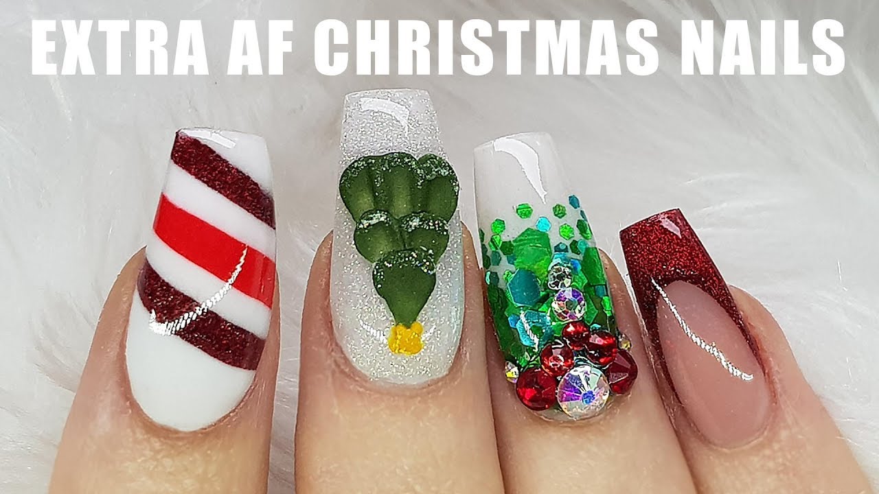 Acrylic Nails | Smile Lines | Christmas Nail Design | 3D Christmas Tree | Candy Cane Colour Block