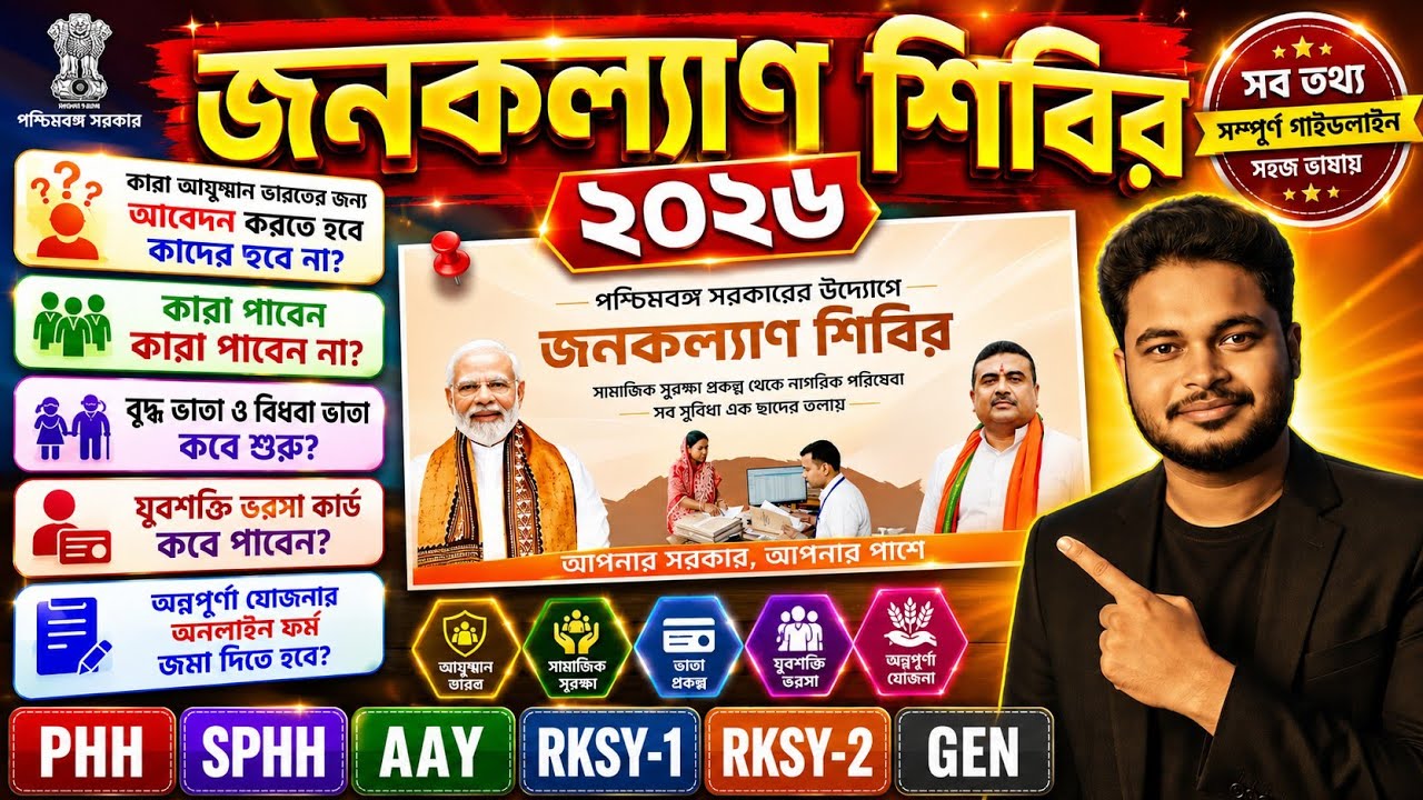জনকল্যাণ শিবির কি জানাল? Yuba Shakti: Ayushman Bharat:WB Jana Kalyani Shibir 2026: Annapurna Yojona 