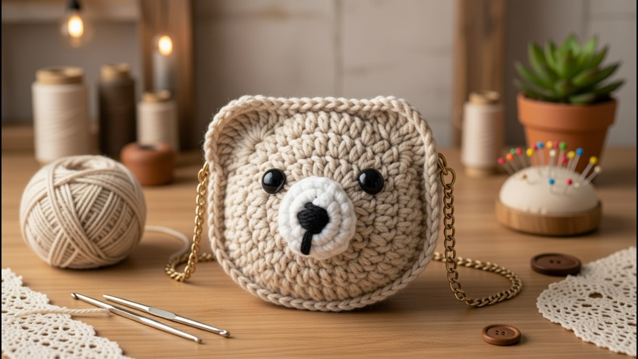 شنطة كروشيه على شكل دب 🐻 | شرح خطوة بخطوة للمبتدئين + الباترون المرفق 🧶✨