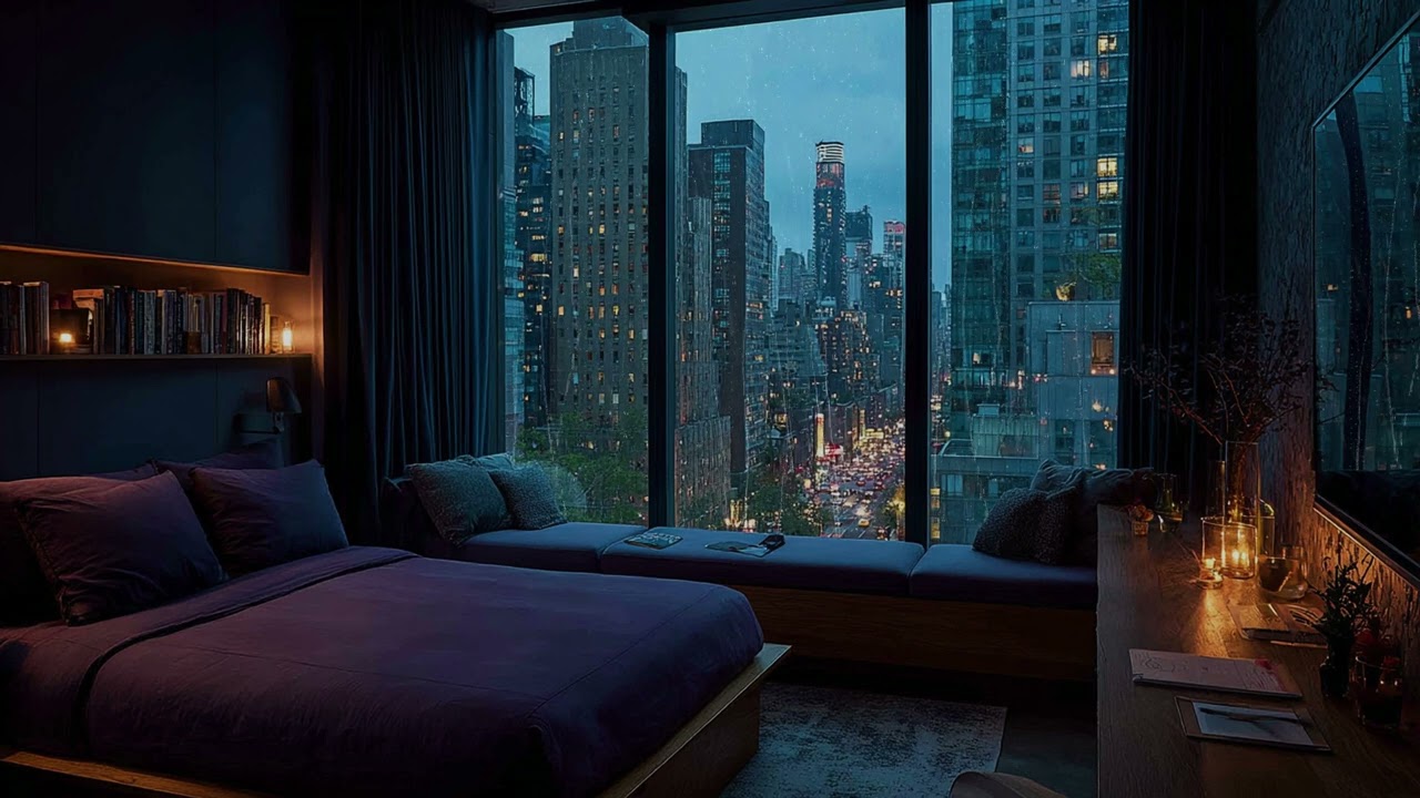 Cozy Rainy Night in New York City Ambience for Sleeping Peaceful Relaxation and Gentle Focus