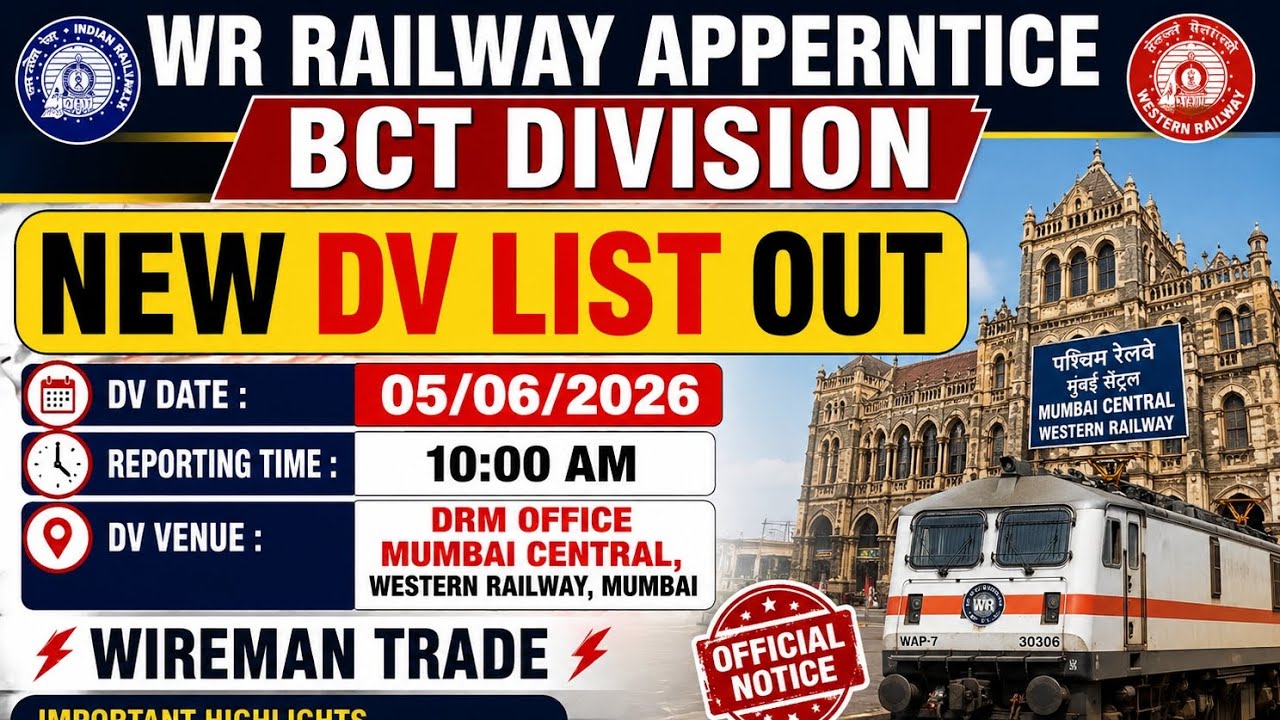 WR Railway Apprentice BCT Division DV List Out 2026 | Wireman Trade DV Date Released