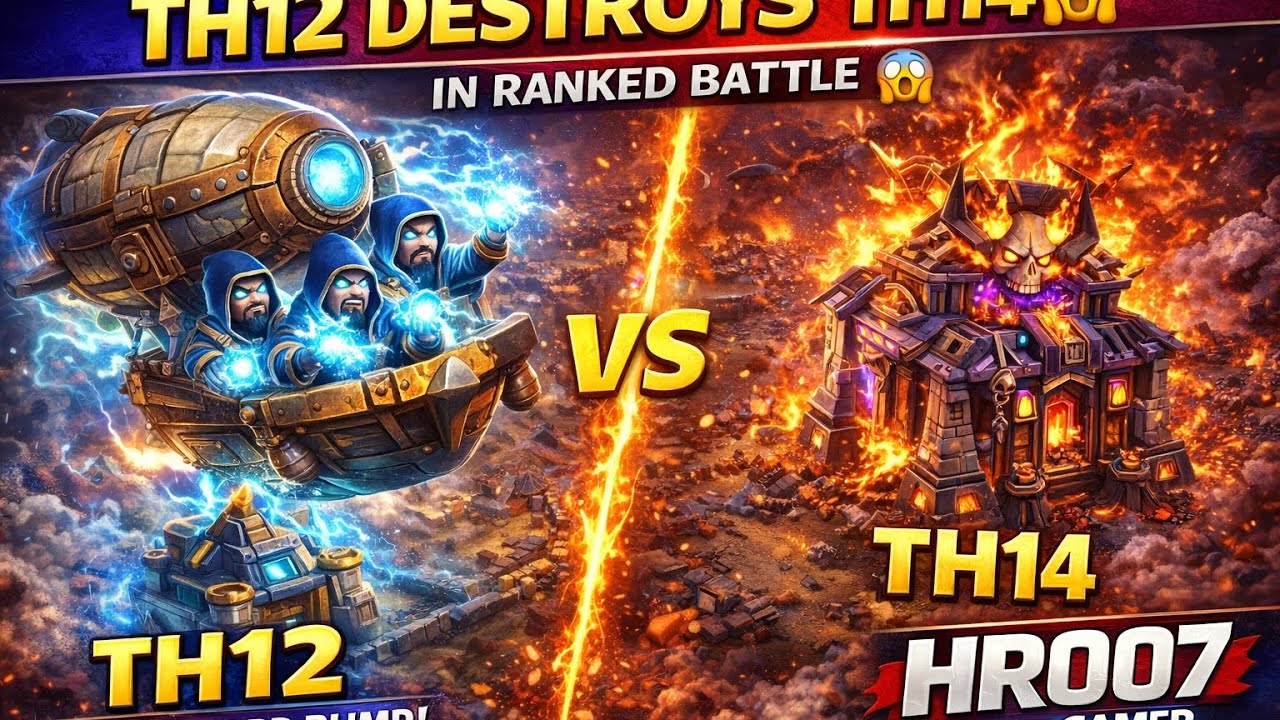 TH12 DESTROYS TH14 in Ranked Battle 😱 Super Wizard Blimp OP! | HR007 GAMER