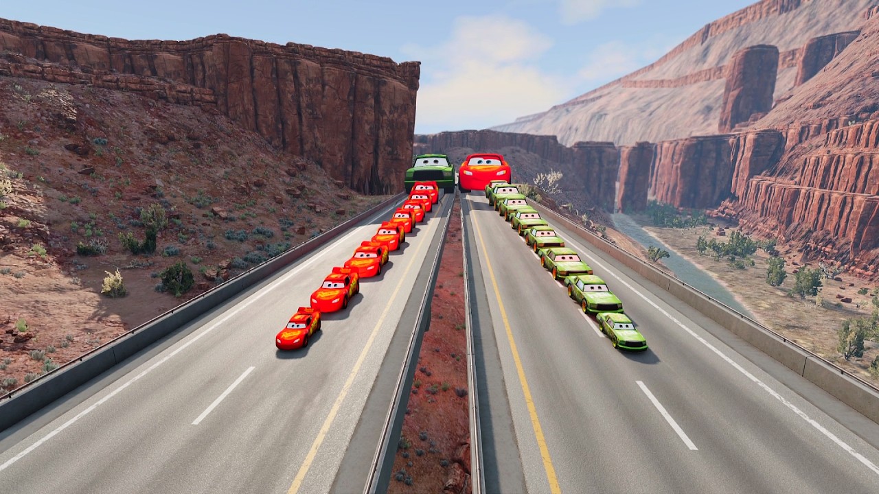 Tiny Pixar Cars vs Giant Cars on Utah Mega Ramp 🚗💥 | Extreme Size Challenge in BeamNG.drive