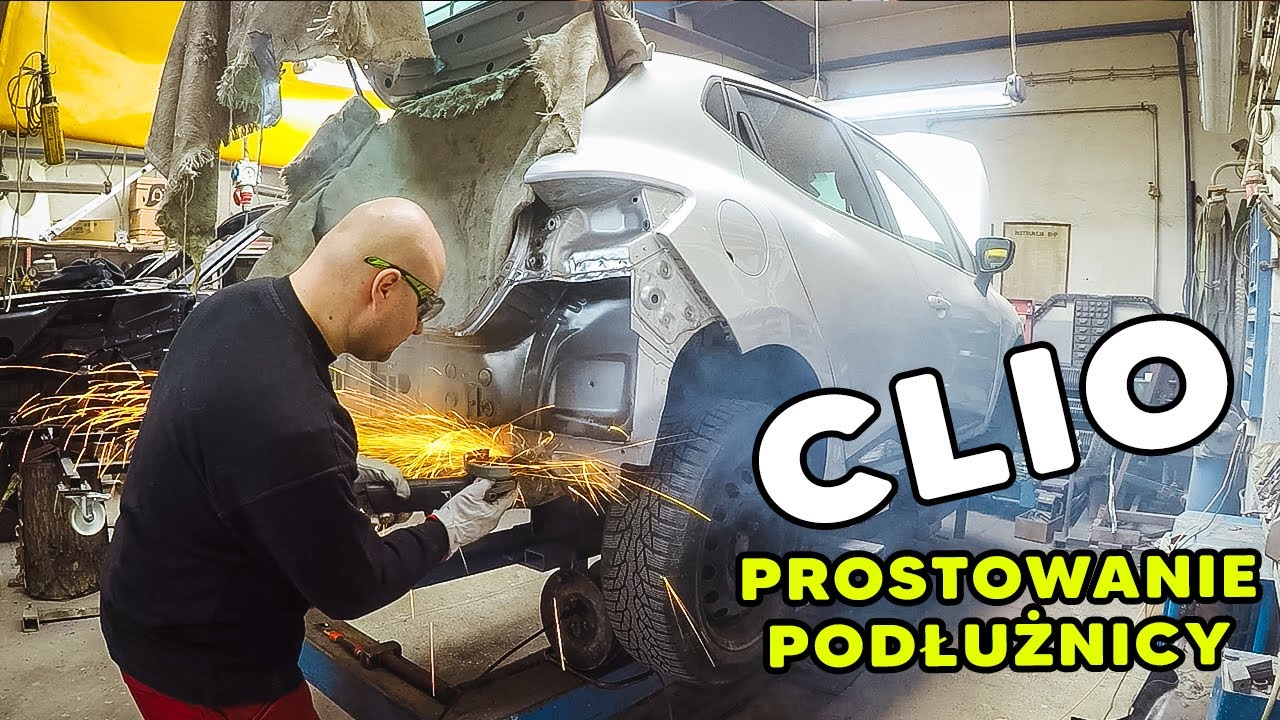 Clio – wymiana ściany tylnej oraz prostowanie podłużnicy.