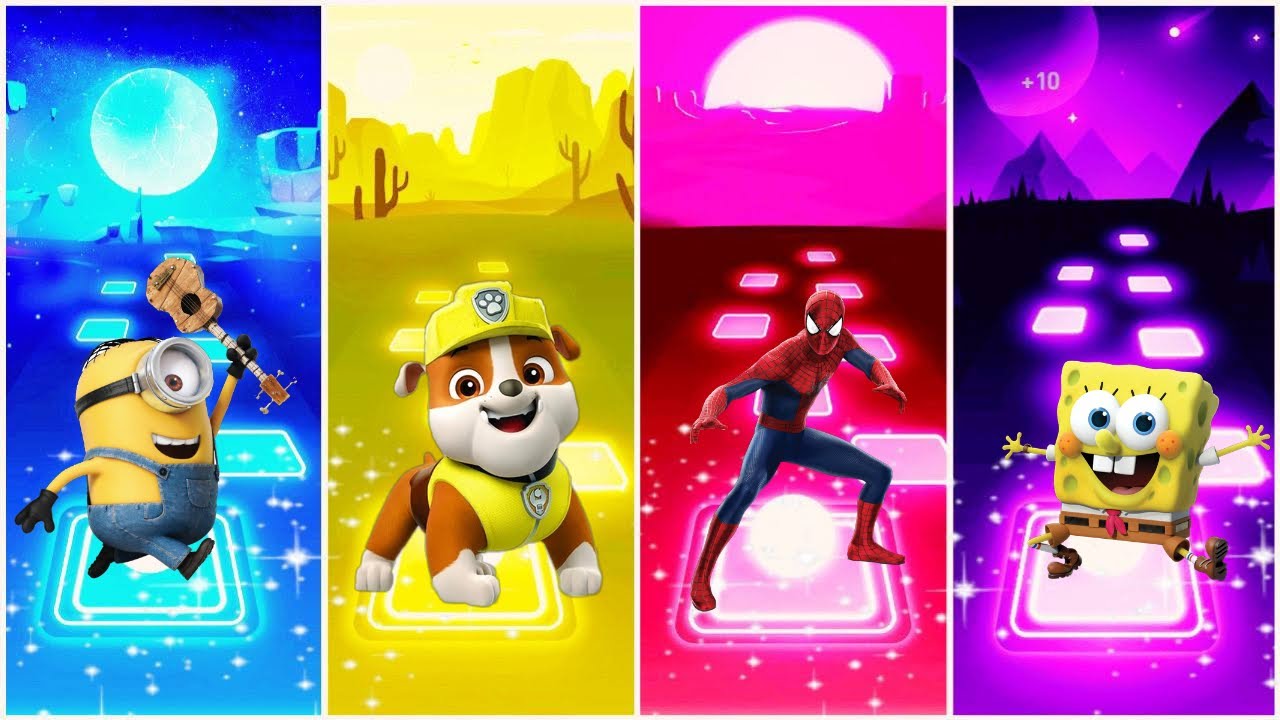 Tiles Hop Challenge 🎶 Who Wins? Minion, Spider-Man & Friends