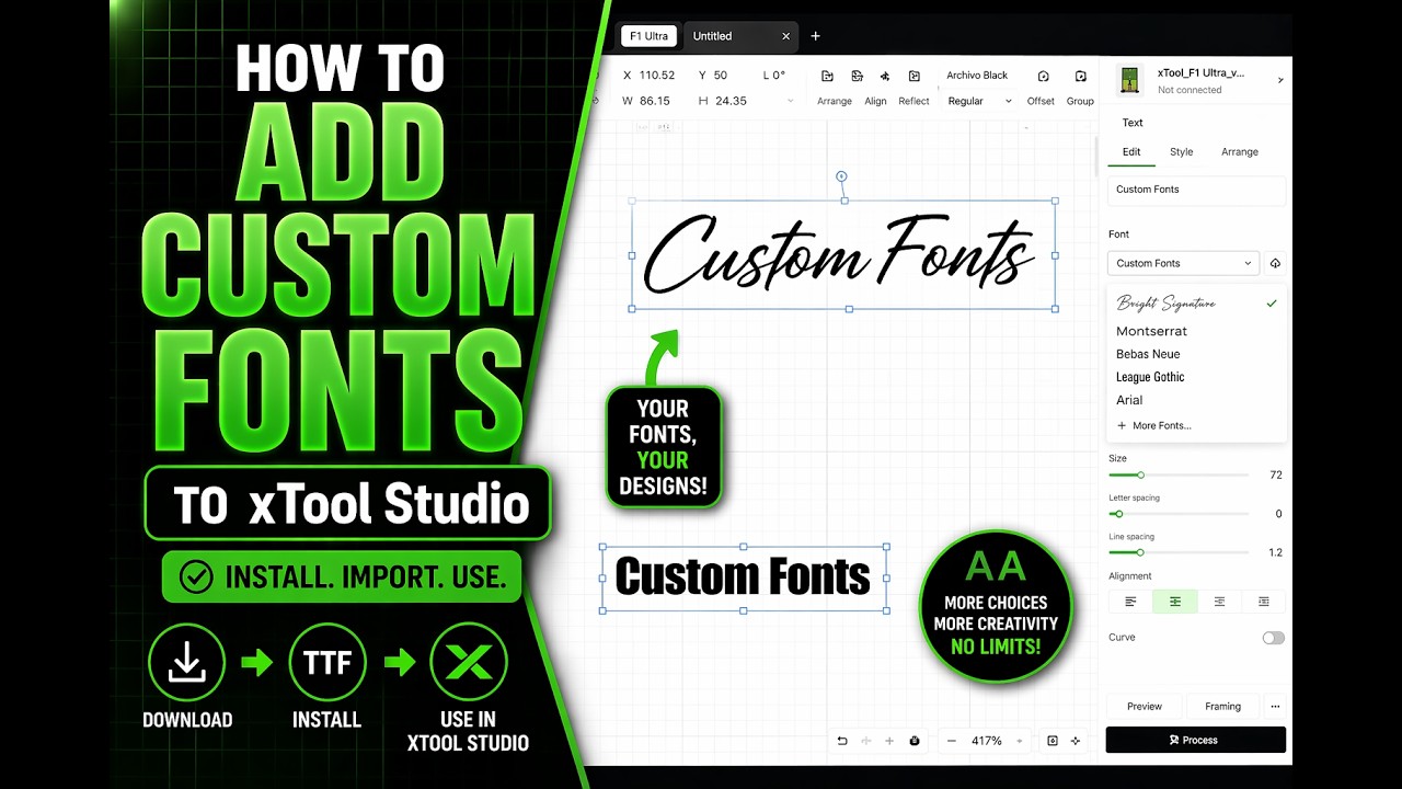 Как добавить шрифты в xTool Studio + бесплатный шрифт!