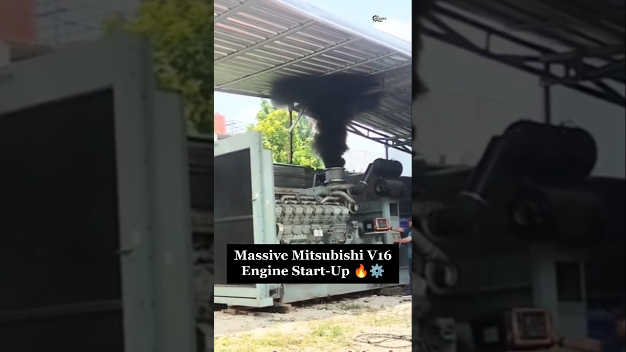 Giant Mitsubishi V16 Diesel Roars to Life 🔥#Mitsubishi #V16 #EngineStart #Viral #Trending #Shorts