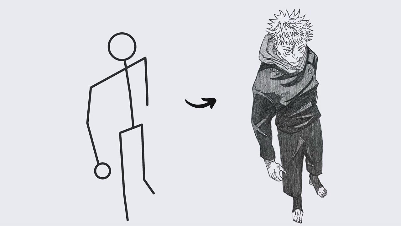 How to draw Itadori Yuji Full Body out of Stick Man | Jujutsu Kaisen Season 3