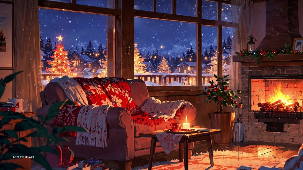 Snowy Cabin at Night ❄️🔥 | Relaxing Christmas Lofi by the Fireplace