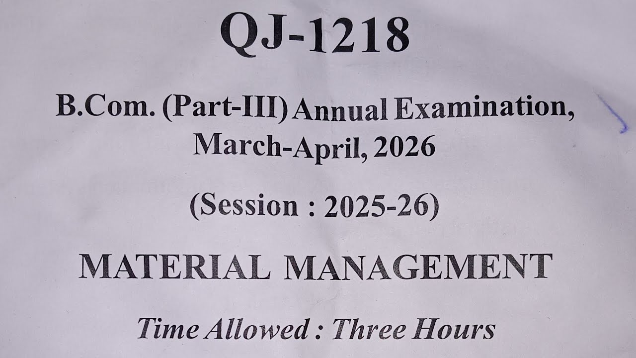 Material Management Bcom 3rd year 2026 Bastar University Question paper #materialmanagementbcom3rd