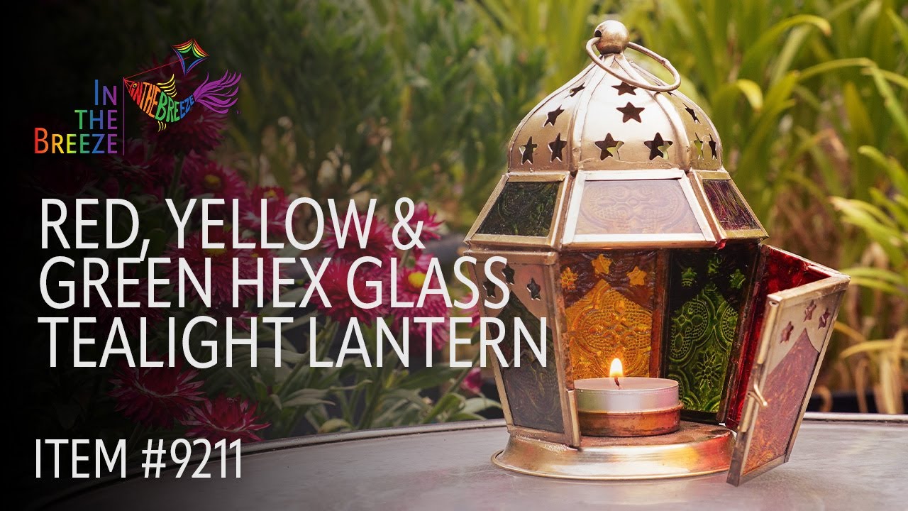 Pink & Yellow Hex Glass Tealight Lantern | Wholesale Garden D&eacute;cor | In the Breeze
