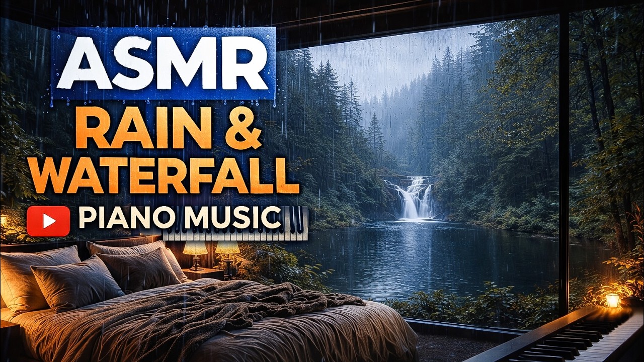 Rain & Waterfall Sounds with Relaxing Piano 🌧️ ASMR Sleep Music
