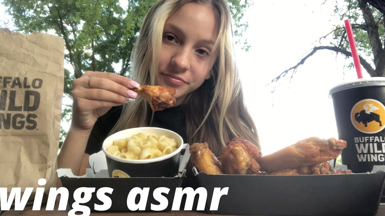 ASMR EATING HOT WINGS AND MAC FROM Buffalo Wild Wings