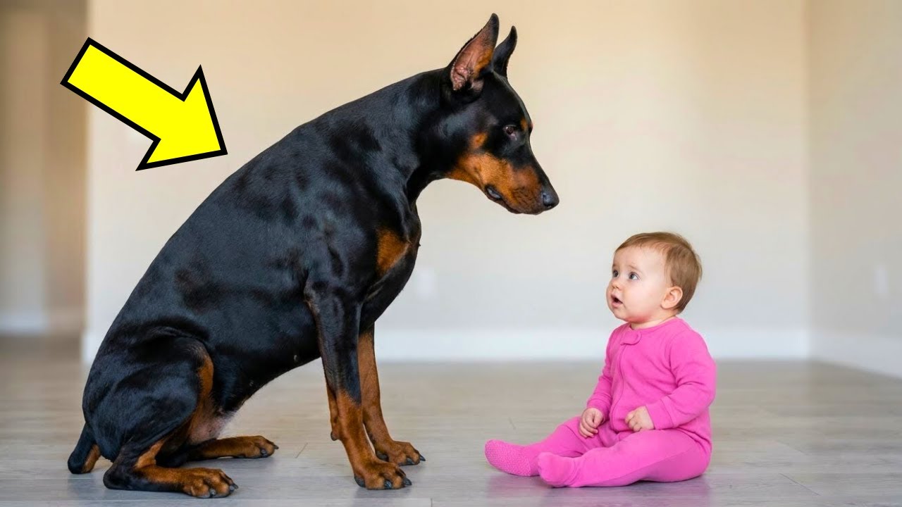 Baby versuchte den Dobermann zu umarmen, aber was der Hund als Nächstes tat, war unerwartet!