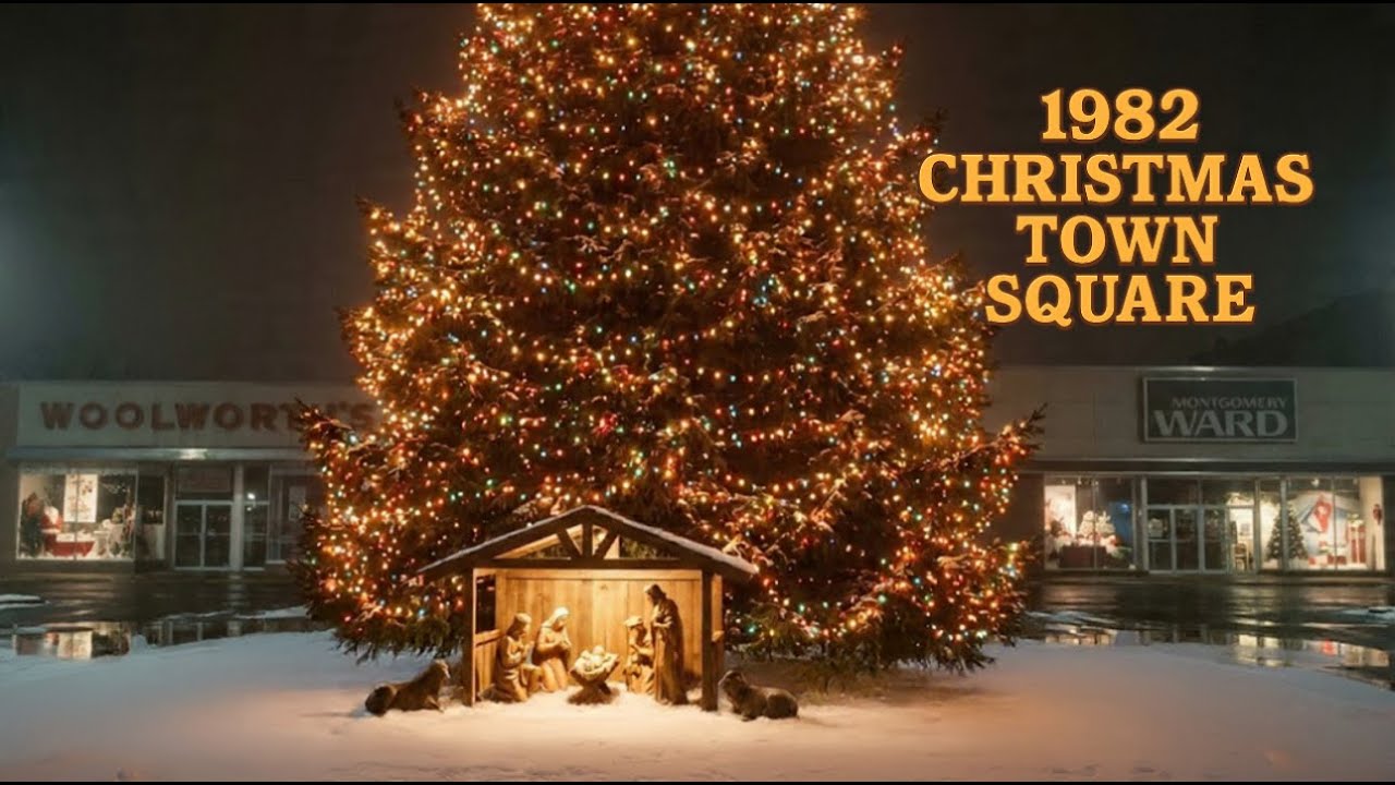 1982 Christmas Town Square Ambience — 8 Hours of Falling Snow & Winter Wind Sounds