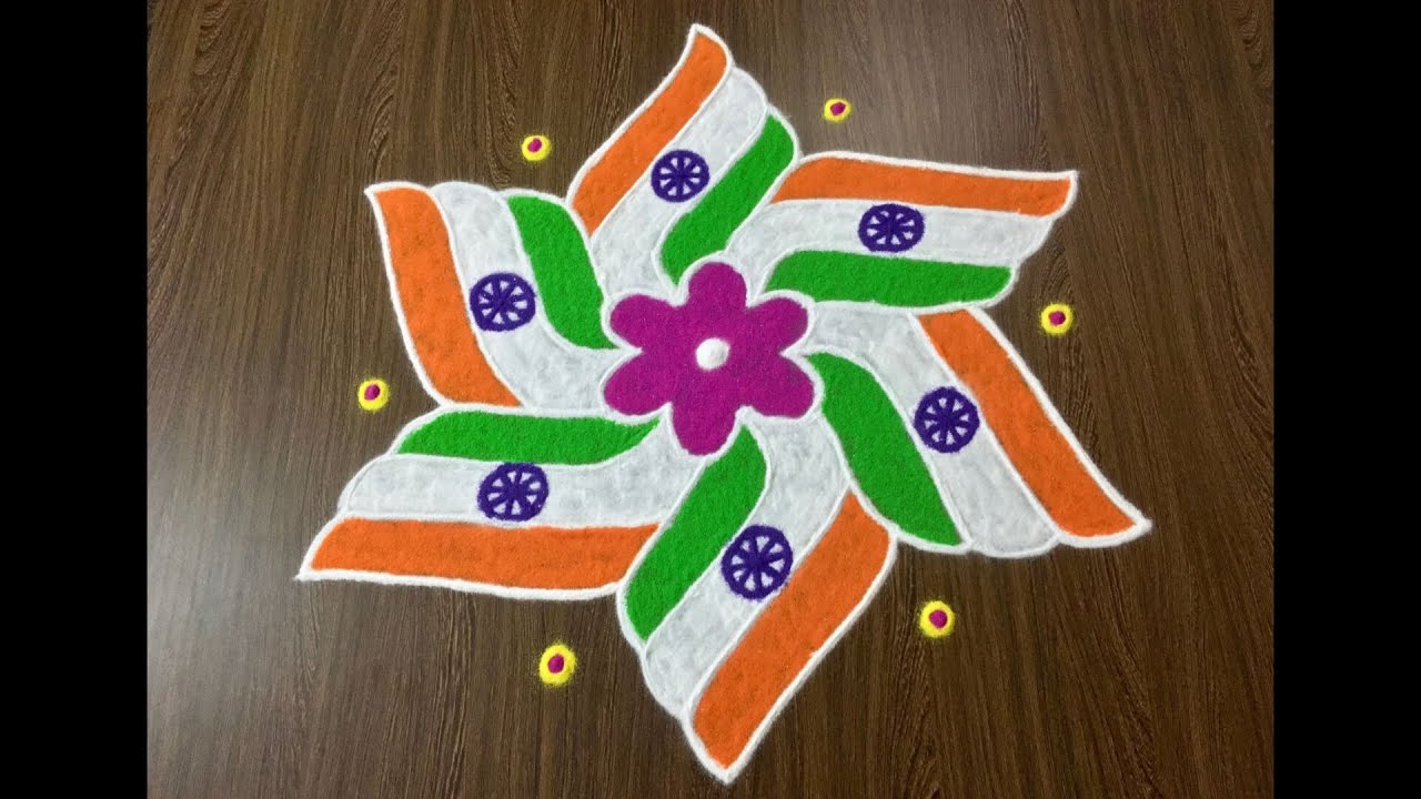 Simple Tricolour Rangoli Design with 9x5 Dots For Independence Day Celebrations