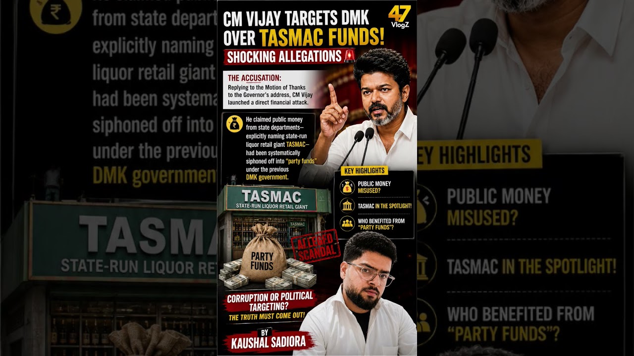 🚨 CM Vijay Targets DMK Over TASMAC Funds! Shocking Allegations🔥 #Vijay #DMK #TASMAC #47VlogZ #Shorts