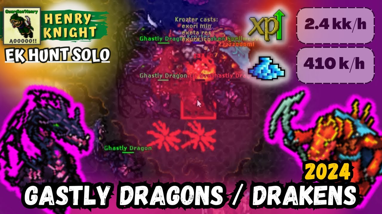 TIBIA - KNIGHT LEVEL 240 HUNT SOLO GHASTLY DRAGONS E DRAKENS  - EK HUNT SOLO #205