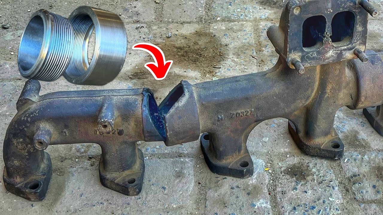 Truck exhaust manifold broke in the middle. Then the mechanic came up with an incredible solution.