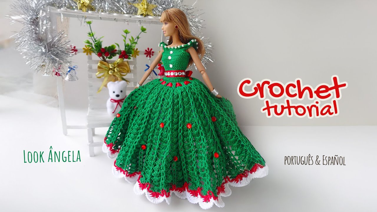 Vestido de Natal em crochê para Barbie ✨ Look Ângela