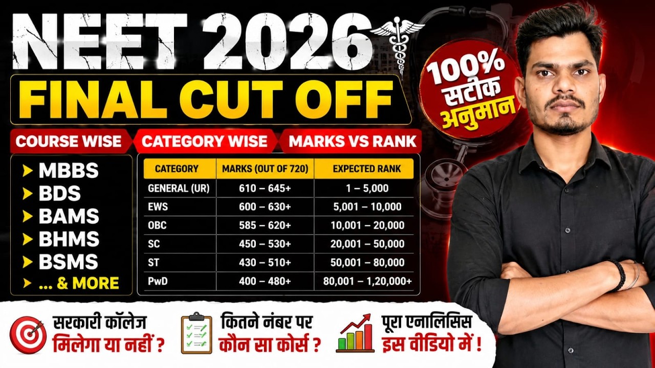 NEET 2026 Final Cut-Off 🔥 100% सटीक अनुमान | Marks vs Rank | सरकारी कॉलेज मिलेगा या नहीं?