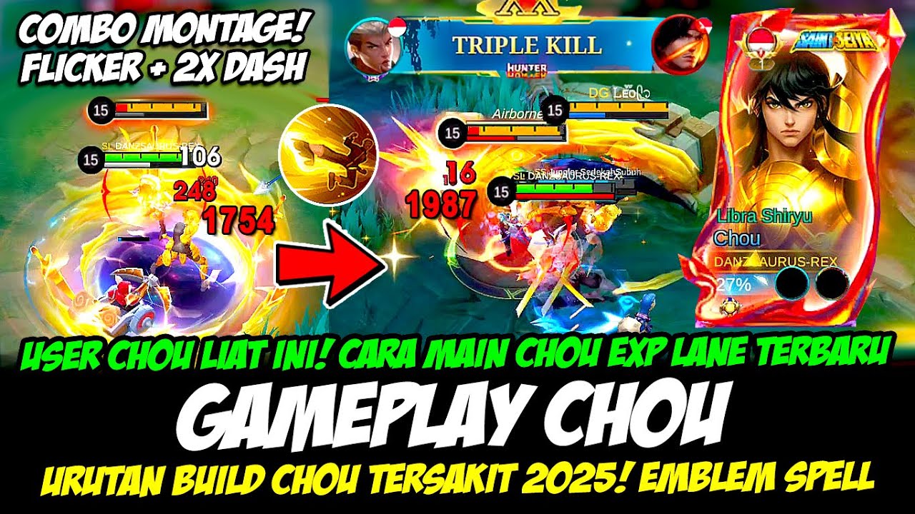 CARA MAIN CHOU META TERBARU + COMBO CHOU EXP MONTAGE❗BUILD CHOU TERSAKIT❗GAMEPLAY CHOU SAINT SEIYA