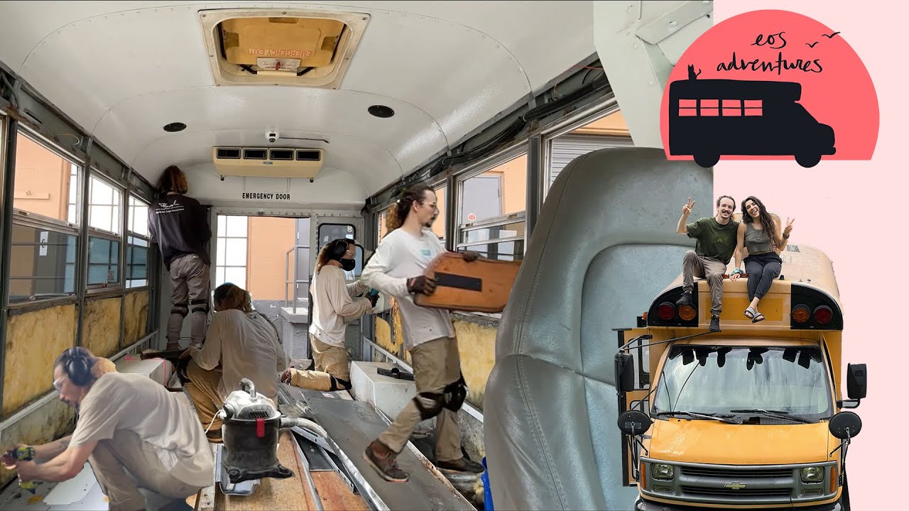 Grinding, drilling, & chiseling RIVETS | Gutting our new School Bus Ep. 8