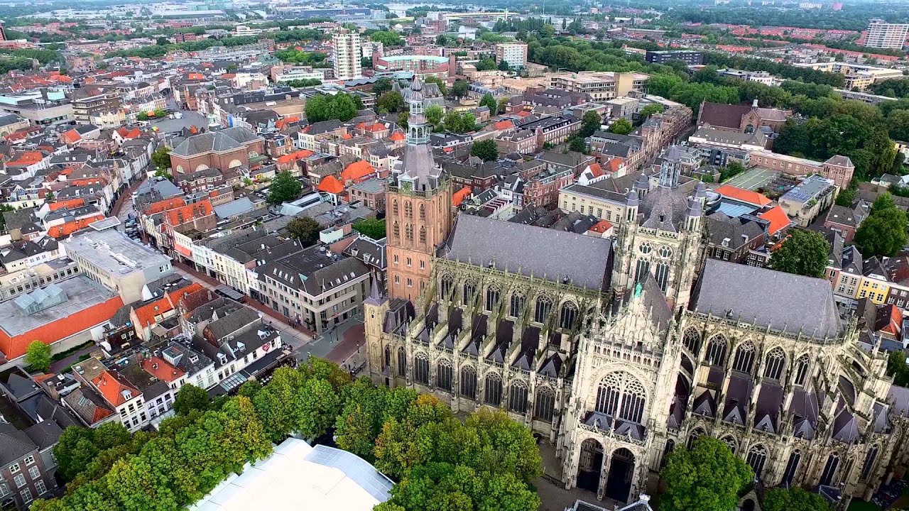 Birds eye view over Den Bosch by Drone in 4K