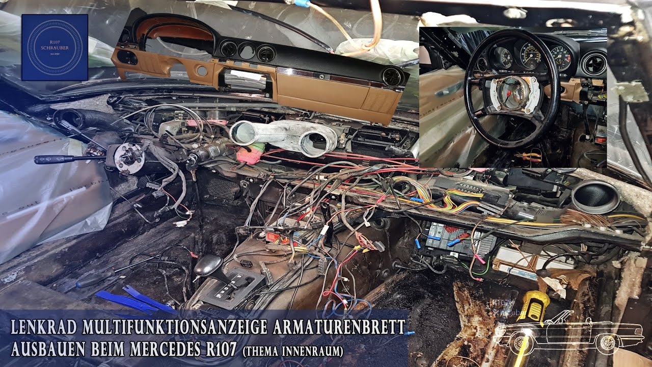 Lenkrad mit Airbag und Armaturenbrett ausbauen beim Mercedes R107 - Oltimer Restaurierung