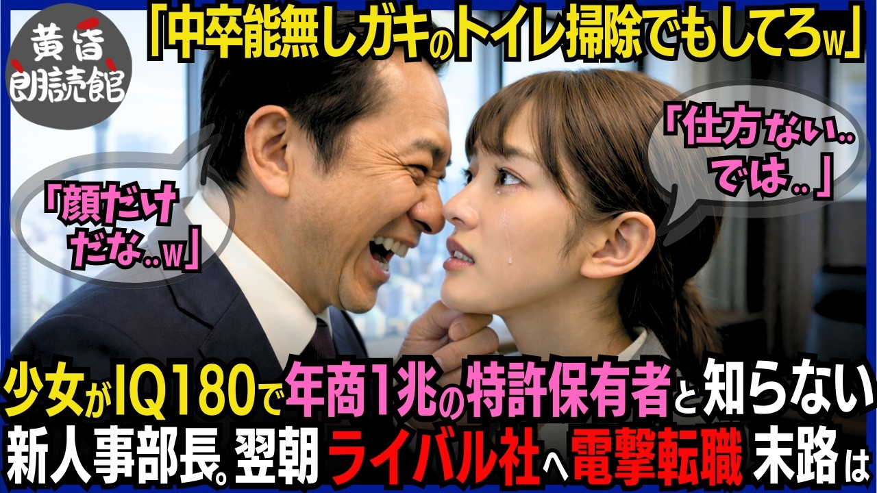 「中卒能無しガキはトイレ掃除ｗ」貧しいボロ少女を見下しクビにする新人事部長―実は年商１兆を支える特許保有者IQ180の天才と知らず。翌朝、超重要機能を完全停止しライバル社へ転職すると#いい話 #逆転劇