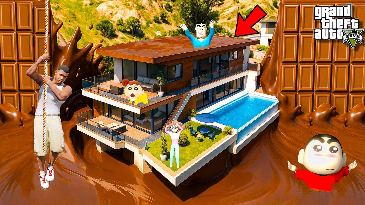 Shinchan and Franklin House Destroyed by Chocolate Flood in GTA 5 | Telugu