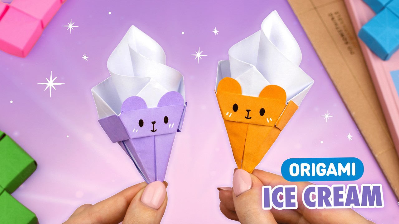 Оригами Мороженое Мишка и Котик из бумаги | Origami Paper Ice Cream