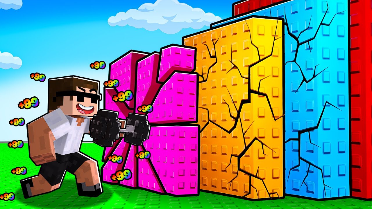 Upgrading Strength to break infinite Wall in Roblox..