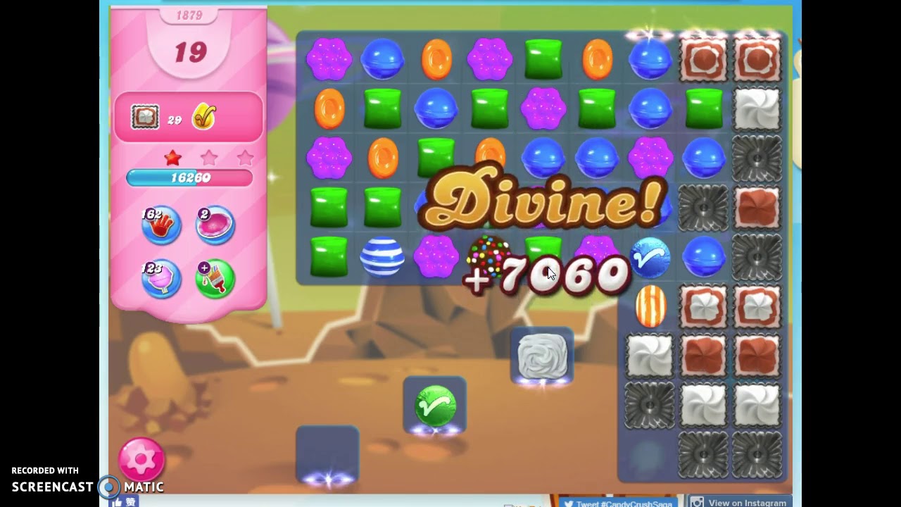 Candy Crush Level 1879 Audio Talkthrough, 3 Stars GLITCH!!!