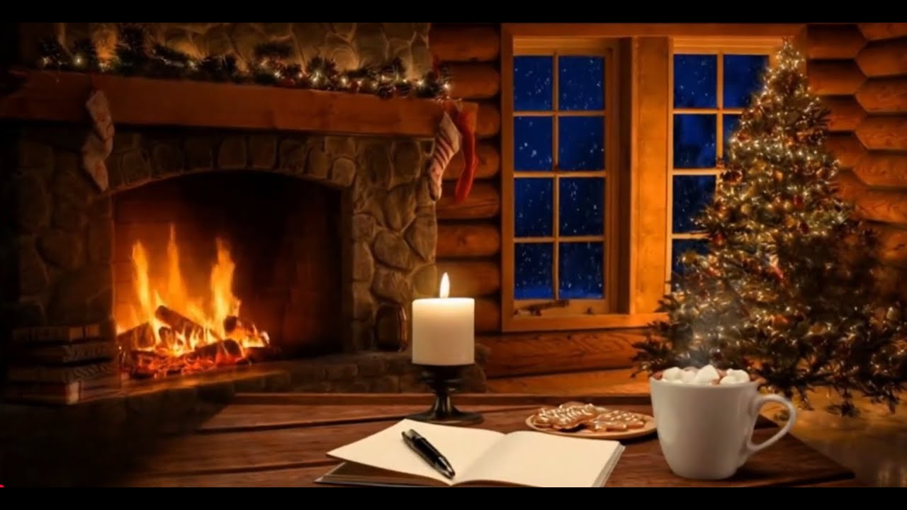 Relaxing Christmas cozy cabin fireplace sounds jazz ambience 4 hours | Videos to study relax to ASMR