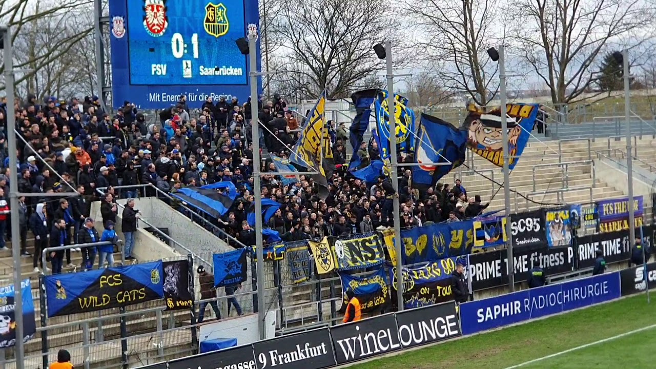 22 02.2020 FSV Frankfurt - 1. FC Saarbrücken 0:1, Support, Stimmung, Gästefans, Awaysector