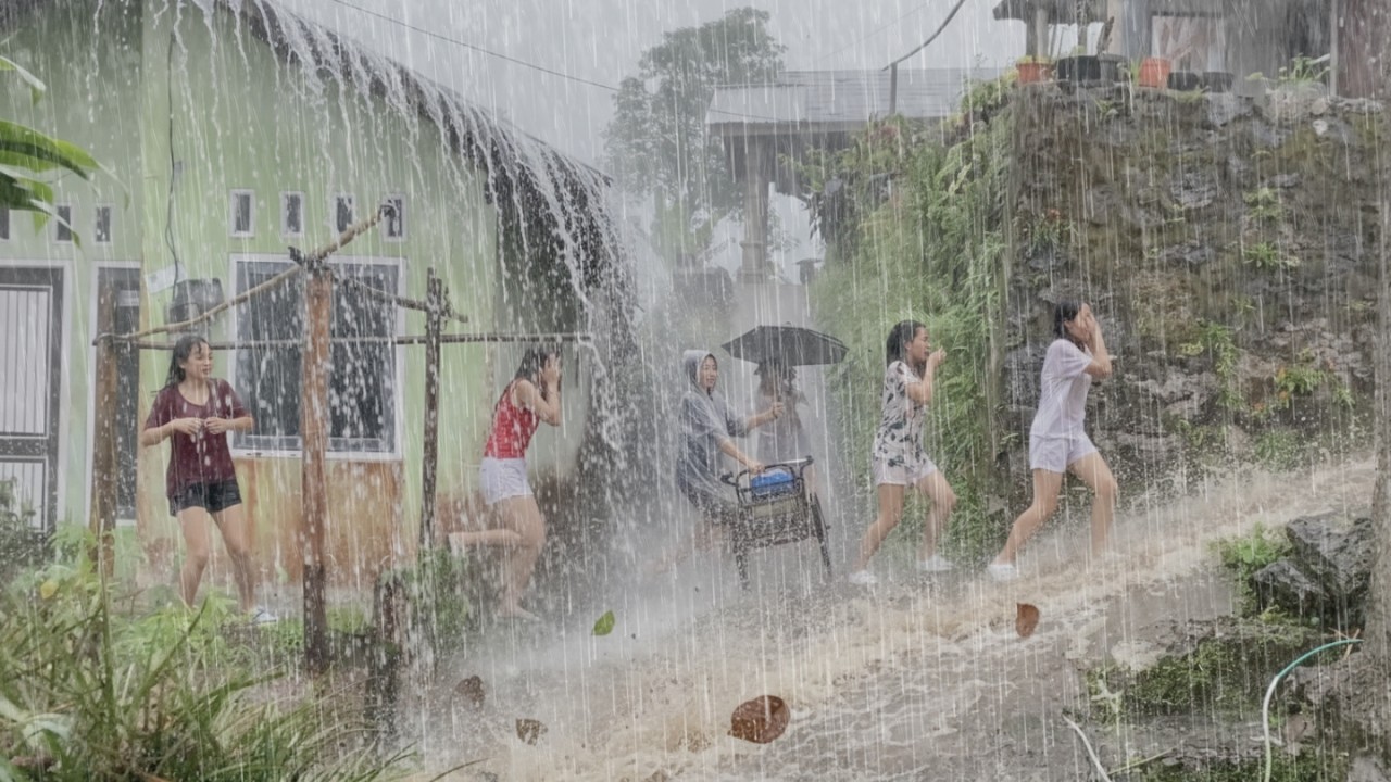 Сильный дождь и штормы в красивой зеленой деревне для сна🌧️расслабляющая терапия сна, лечение бессо
