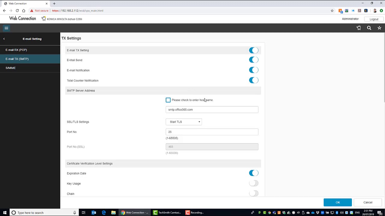 Konica Minolta C250i - How to Setup Scan to Email (O365)