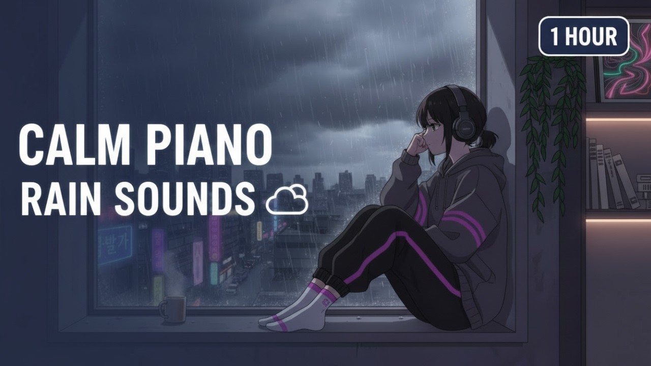 1 Hour Calm Lofi Piano Beats ☁️ Deep Focus Study Music with Rain Sounds