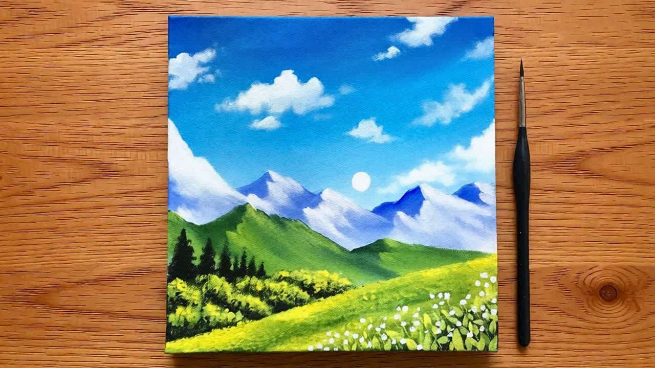 Simple Nature Landscape Painting for beginners | Acrylic Painting Nature | Canvas Painting