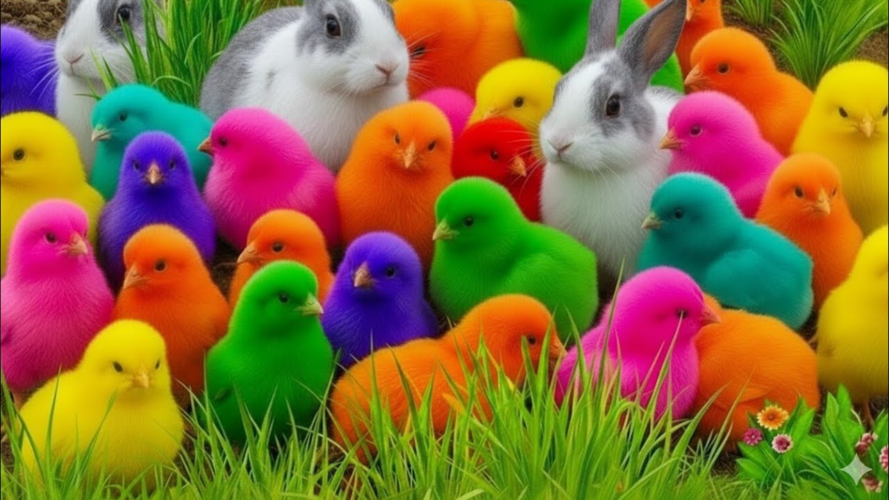 Funny Baby Chicks Playing with Rainbow Chickens | Cute Farm Animals Video