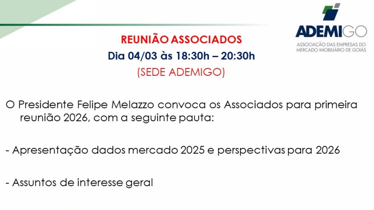 Reunião de Associados ADEMI-GO | Cenário do Mercado Imobiliário e Perspectivas para 2026