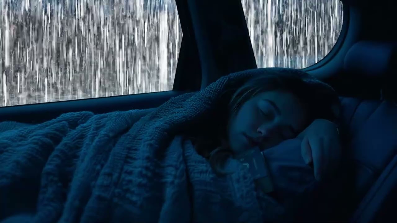 Rain on Car Roof at Night for Deep Sleep 🌧️ Thunderstorm Sounds for Sleeping