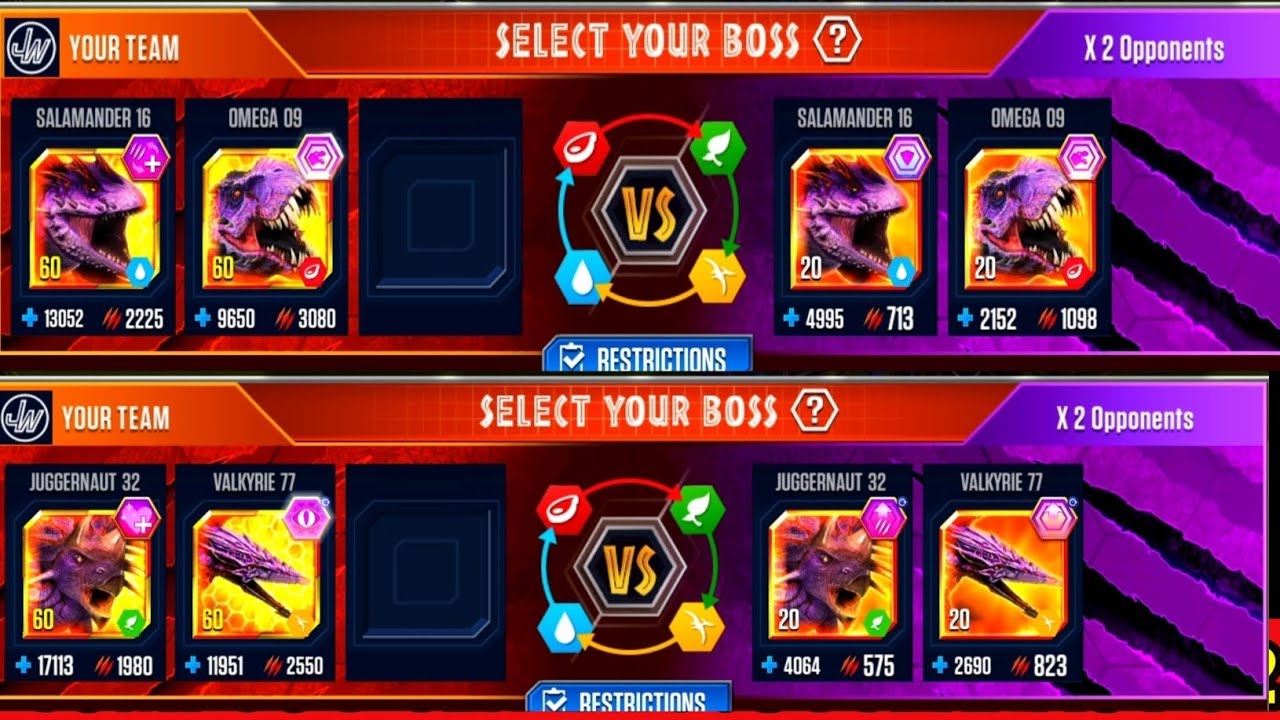 ALL BOSS VS ALL BOSS  (JURASSIC WORLD THE GAME)