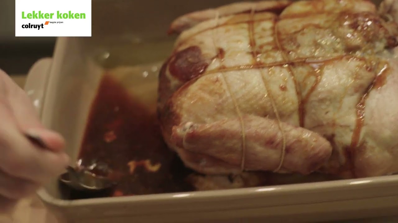 Gevulde kalkoen, boontjes met pancetta en veenbessencompote - Colruyt
