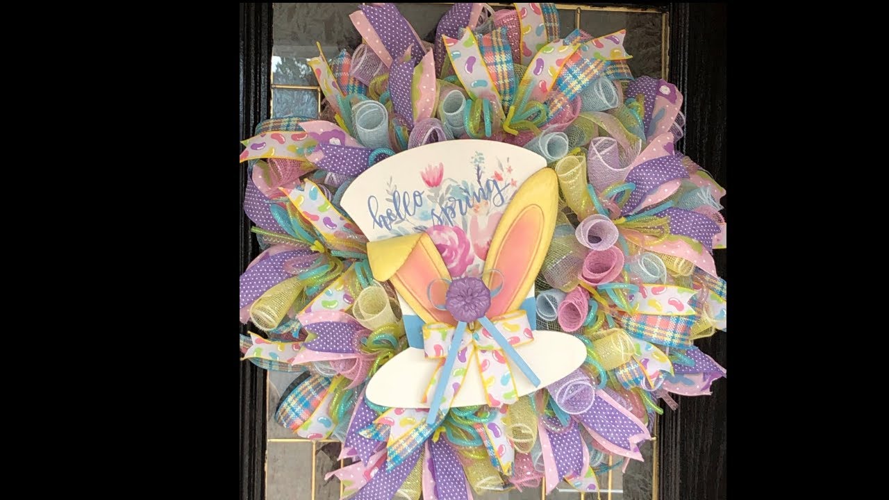 How to make a Spring/Easter Wreath with a Top Hat shaped sign  02272019