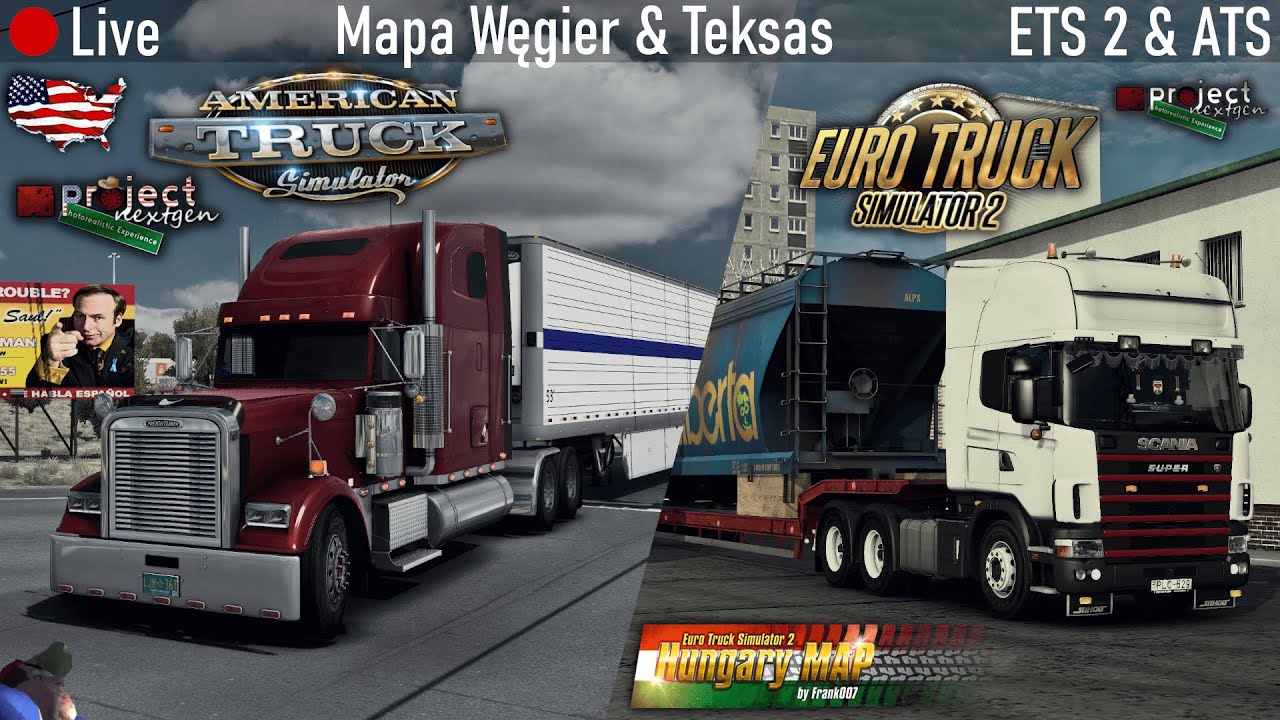 [🔴LIVE] ETS 2 & ATS 1.47 | Mapa Węgier 1.46 i Teksas | ProjectNextGen 1.07 🚗🚛👥 #ets2 #live