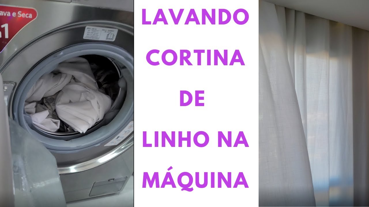 Lavando cortina de linho na máquina lava e seca